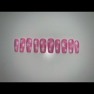 Press on gel nail set • pink with white stars